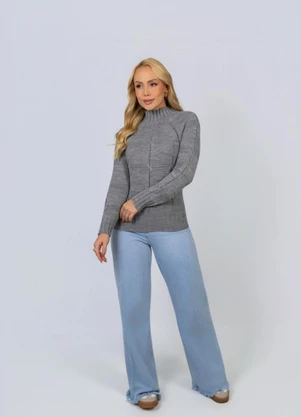Doce Tom - Blusa Feminina Tricô Gola Alta Cinza - DOCE TOM