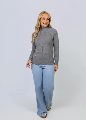 Doce Tom - Blusa Feminina Tricô Gola Alta Cinza - DOCE TOM