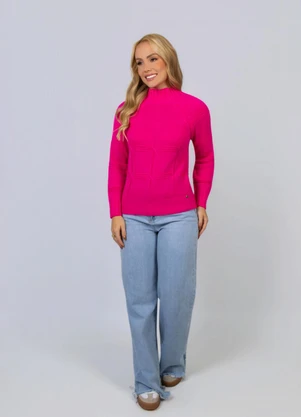 Doce Tom - Blusa Feminina Tricô Gola Alta Rosa - DOCE TOM