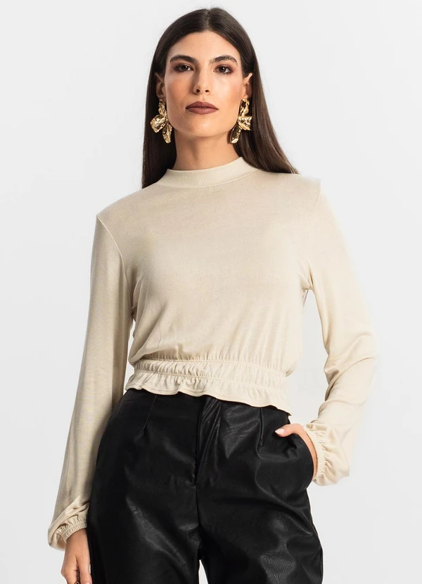 Endless - Blusa Feminina Tricot Manga Longa Bege 4