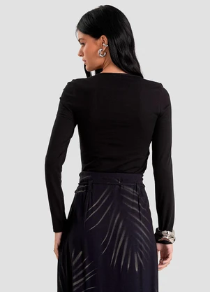 Dianna - Blusa Feminino Cotton Manga Longa Preto - DIANNA
