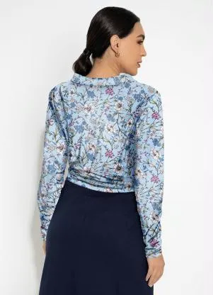 Rosalie - Blusa Floral Azul com Amarração - ROSALIE