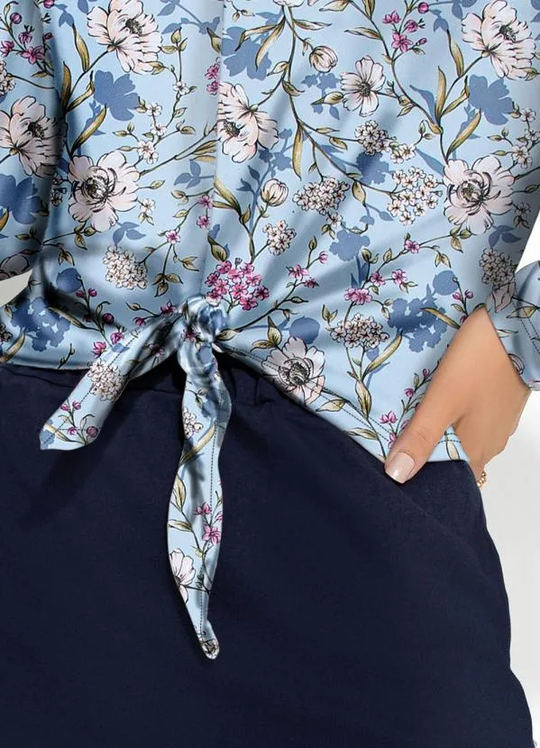 Rosalie - Blusa Floral Azul com Amarração 3