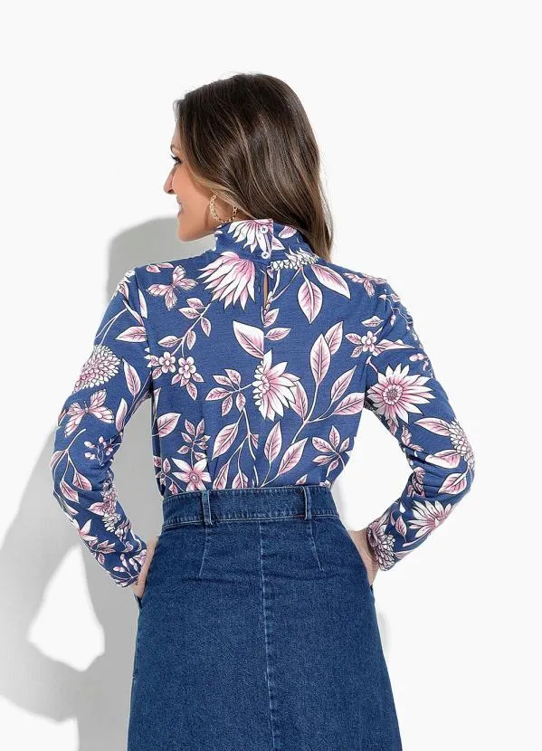Rosalie - Blusa Floral Azul Gola Torcida 2