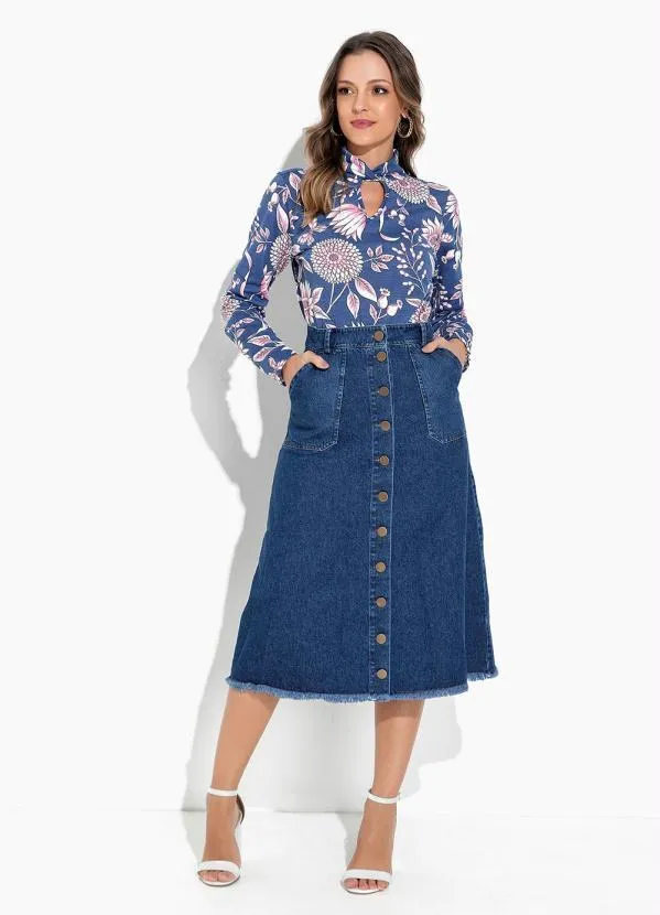 Rosalie - Blusa Floral Azul Gola Torcida 3