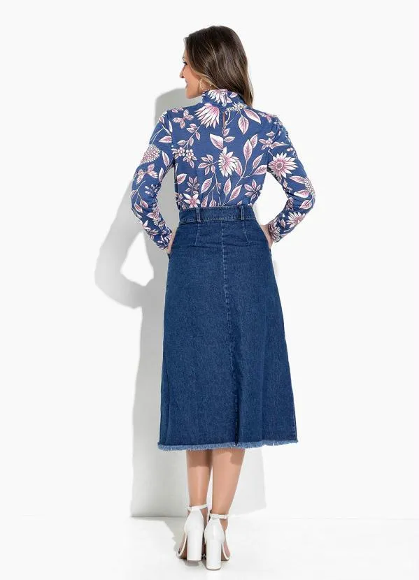 Rosalie - Blusa Floral Azul Gola Torcida 4