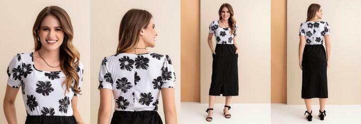 Blusa Floral Branco em Malha Crepe