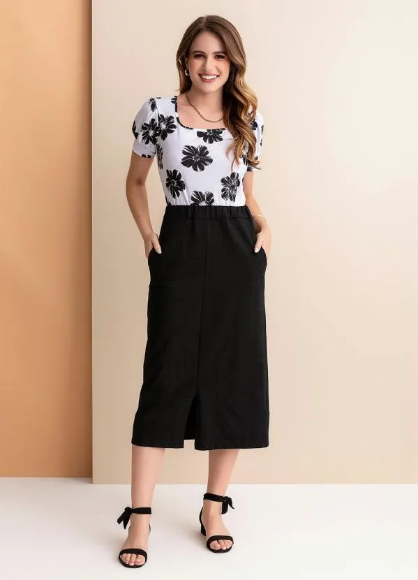 Rosalie - Blusa Floral Branco em Malha Crepe 3