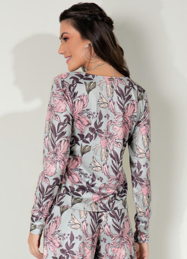 Outlet - Blusa Floral Cinza com Decote V 2
