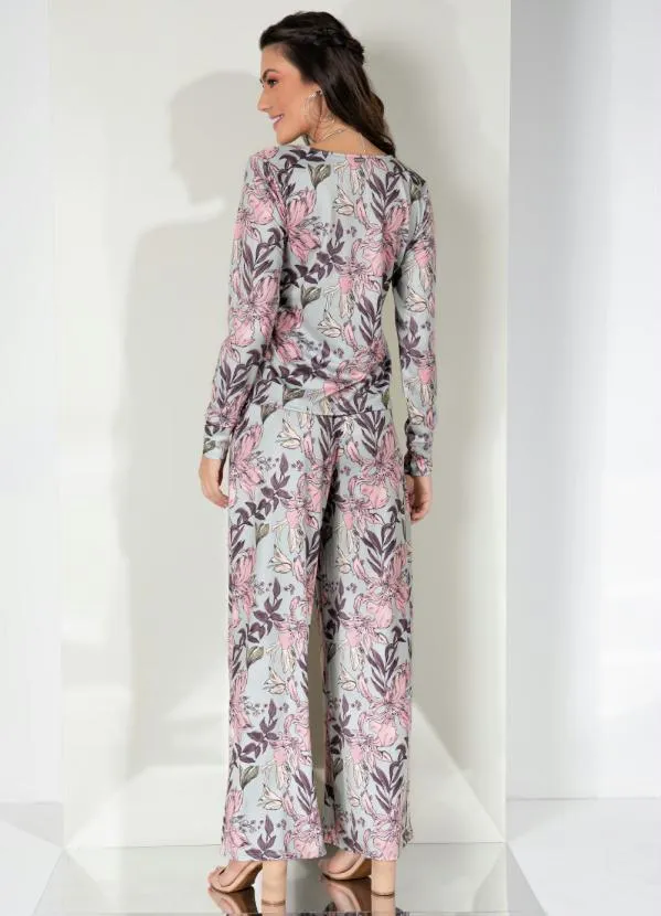 Queima Estoque - Blusa Floral Cinza com Decote V 4