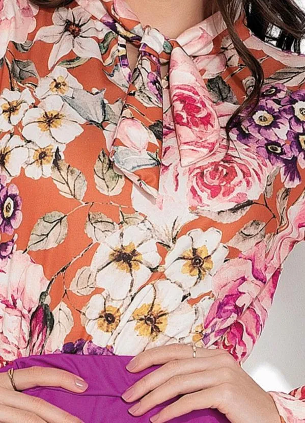 Rosalie - Blusa Floral com Gola Laço 3