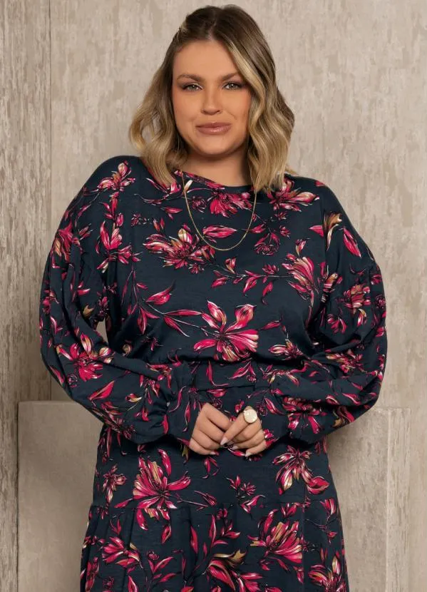 Quintess - Blusa Floral Dark com Mangas Bufantes 5
