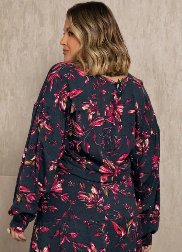 Quintess - Blusa Floral Dark com Mangas Bufantes 6