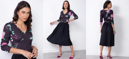 Blusa Floral Dark com Mangas Bufantes