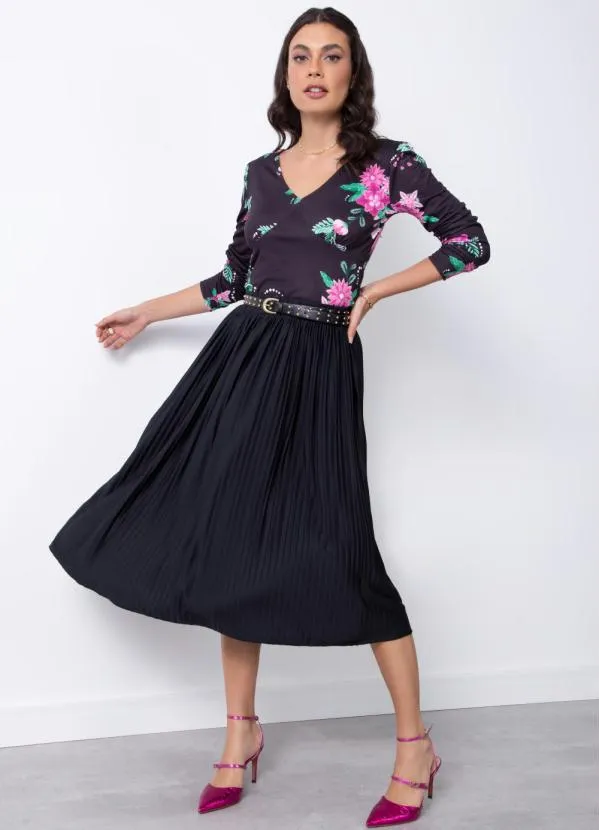 Quintess - Blusa Floral Dark com Mangas Bufantes 2