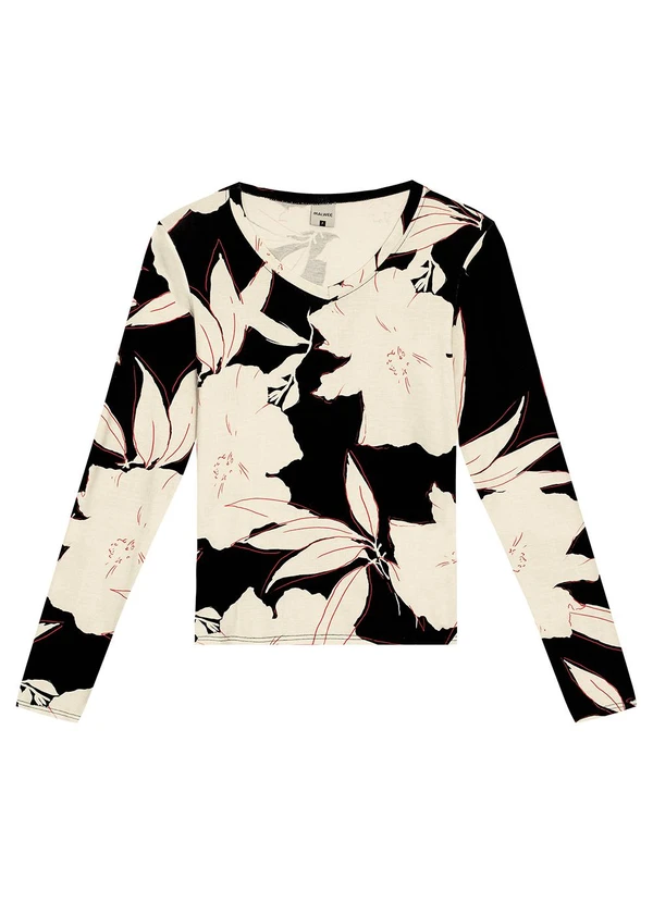 Malwee - Blusa Floral em Malha Preto 4