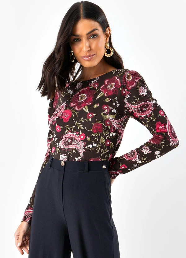 Quintess - Blusa Floral Folk em Malha de Viscose