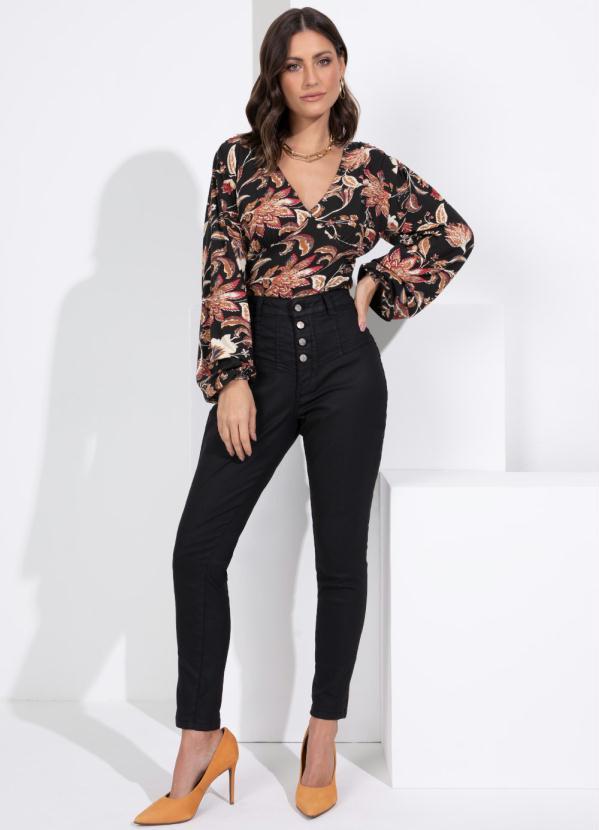 Outlet - Blusa Floral Folk Mangas Longas e Laço Costas 3