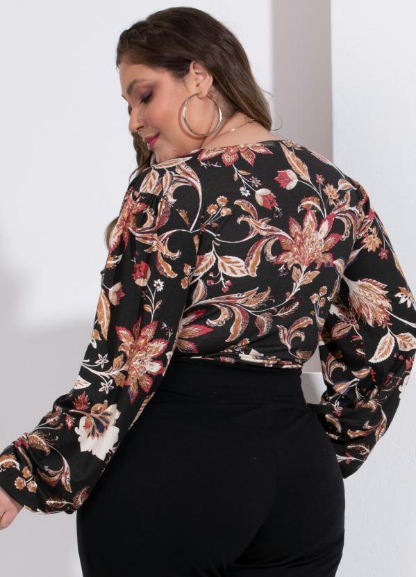 Outlet - Blusa Floral Folk Mangas Longas e Laço Costas 7