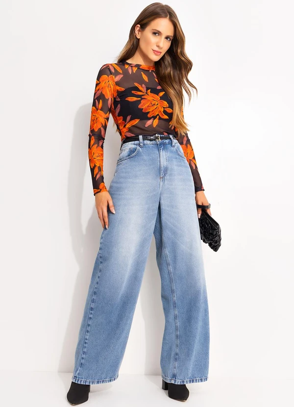 Quintess - Blusa Floral Laranja em Tule 2