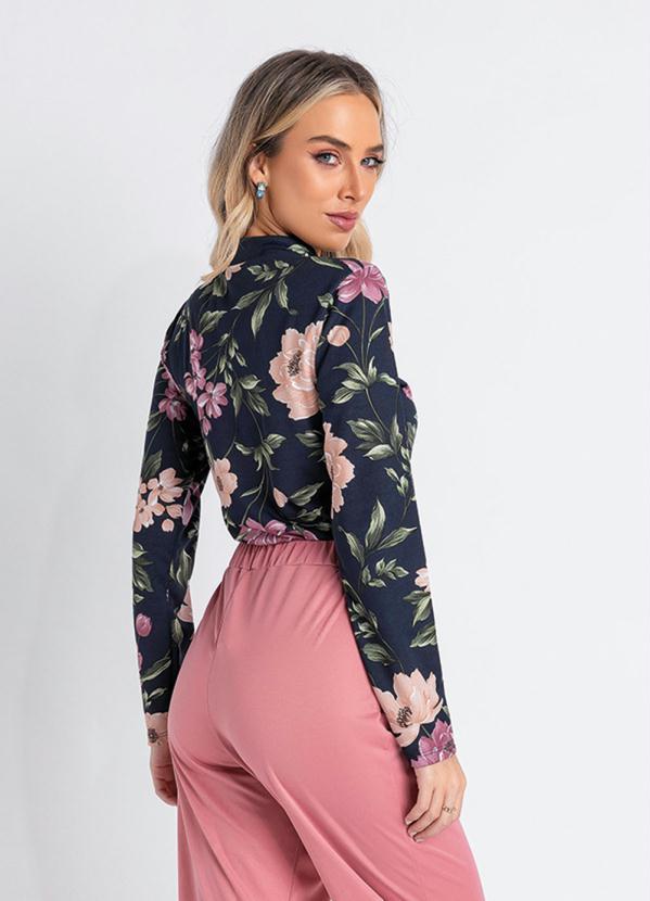 Queima Estoque - Blusa Floral Marinho com Gola 2