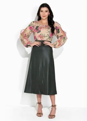 Rosalie - Blusa Floral Nude com Manga - ROSALIE