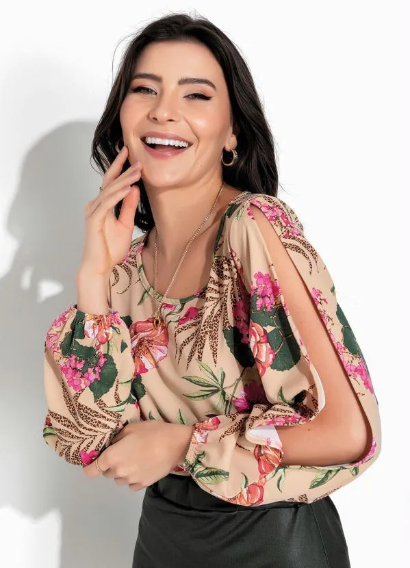 Rosalie - Blusa Floral Nude com Manga 3