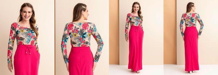 Blusa Floral Nude Manga Longa