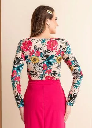 Rosalie - Blusa Floral Nude Manga Longa - ROSALIE