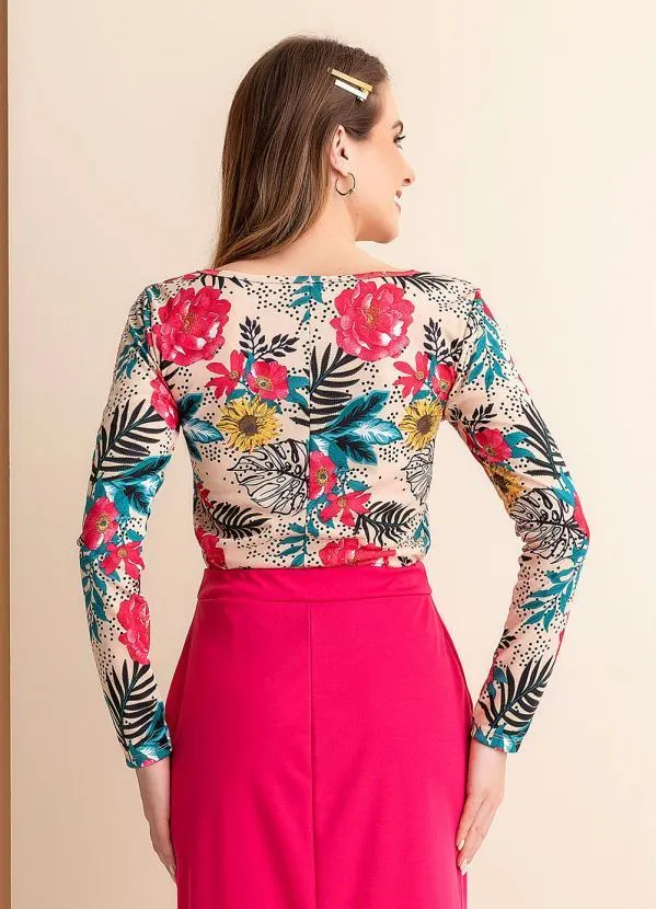 Rosalie - Blusa Floral Nude Manga Longa 2