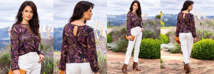 Blusa Floral Paisley em Malha com Elastano