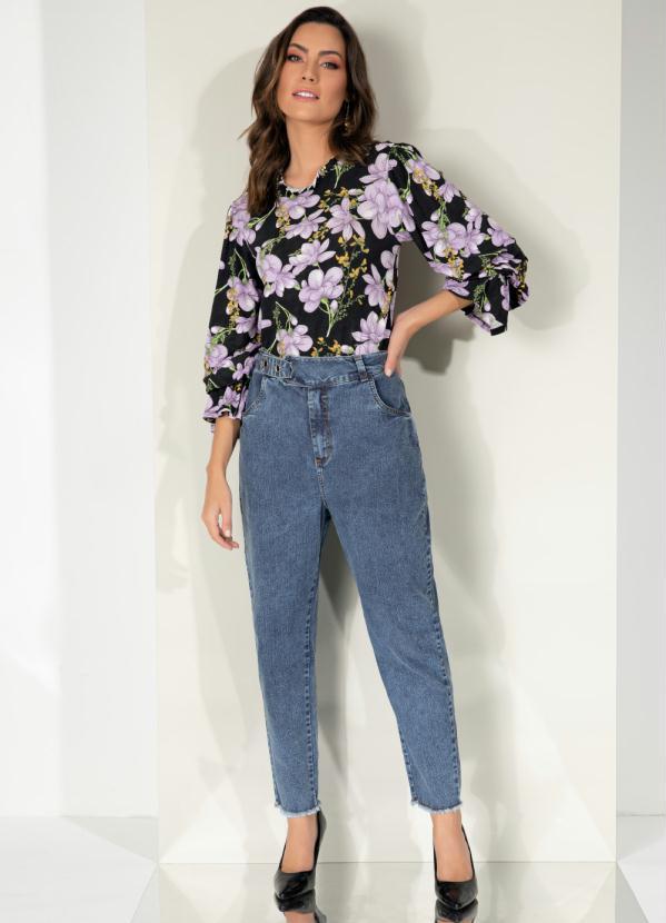 Outlet - Blusa Floral Preto com Babados e Gota Costas 3
