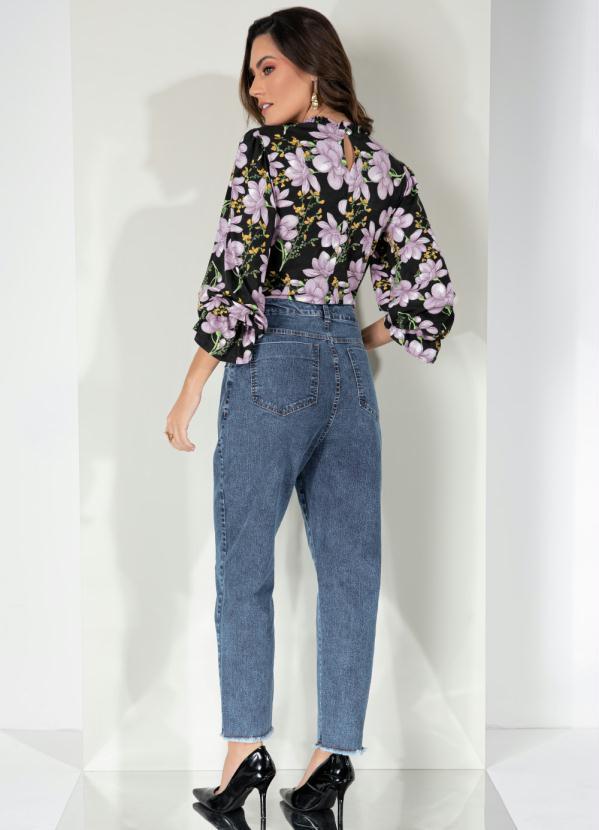 Outlet - Blusa Floral Preto com Babados e Gota Costas 2