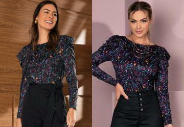 Blusa Floral Preto com Mangas Bufantes