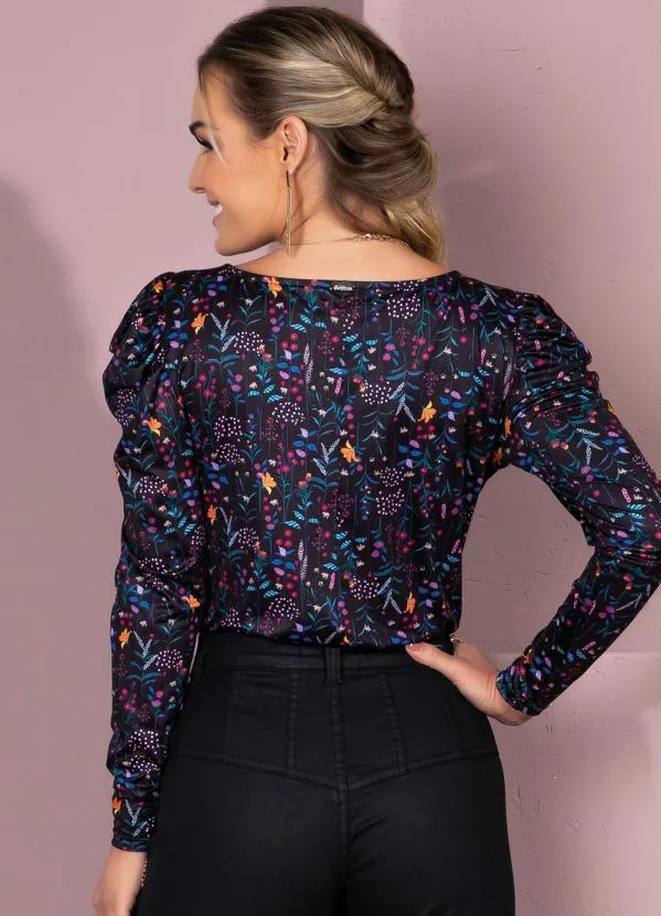 Quintess - Blusa Floral Preto com Mangas Bufantes 3