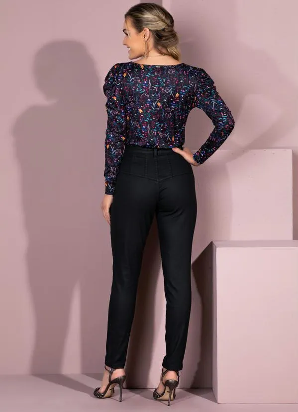 Quintess - Blusa Floral Preto com Mangas Bufantes 5