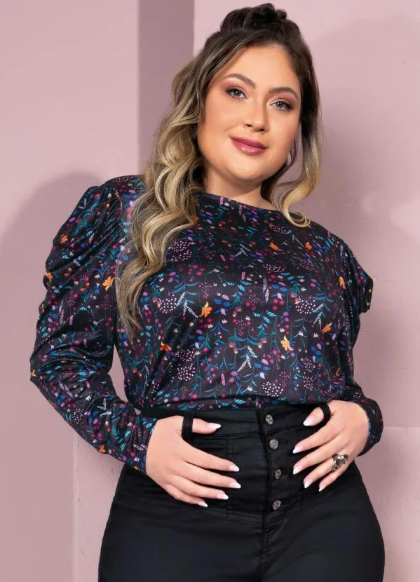 Quintess - Blusa Floral Preto com Mangas Bufantes 6