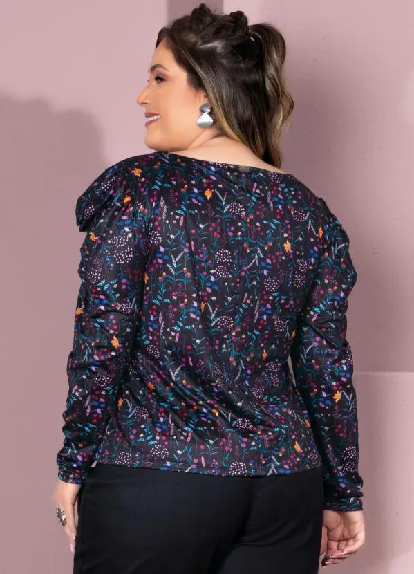 Quintess - Blusa Floral Preto com Mangas Bufantes 7