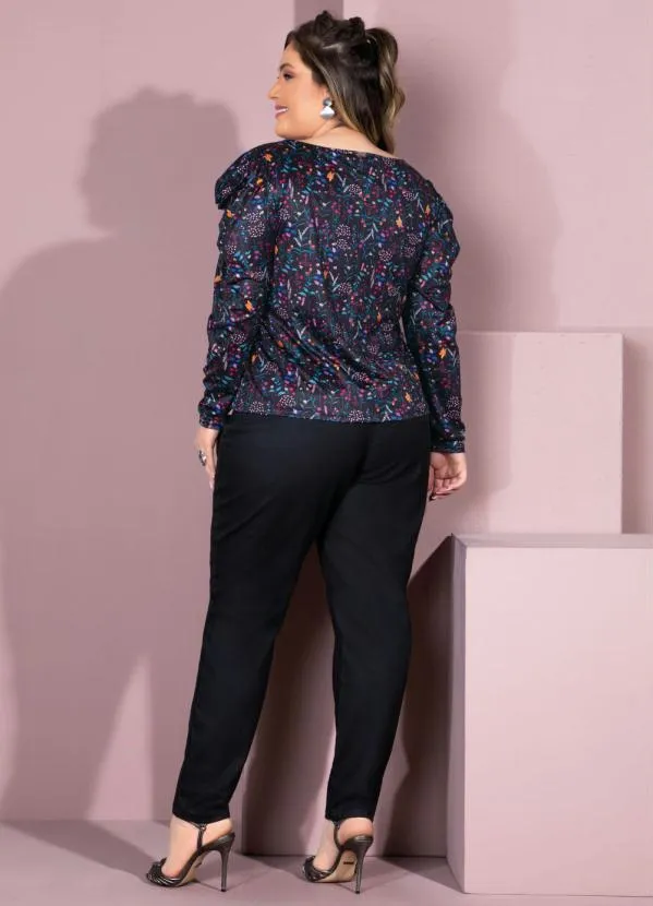 Quintess - Blusa Floral Preto com Mangas Bufantes 9