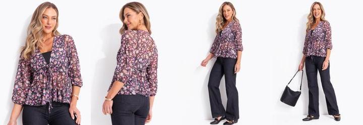 Blusa Floral Preto em Tule