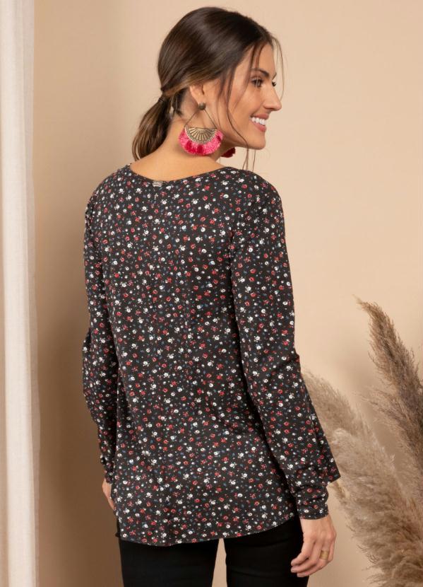 Quintess - Blusa Floral Preto Mullet com Mangas Longas 2