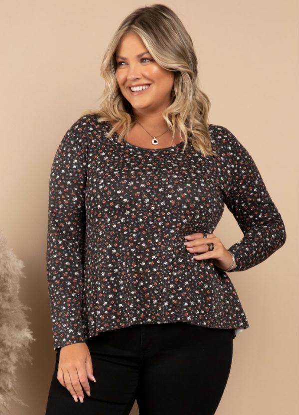 Quintess - Blusa Floral Preto Mullet com Mangas Longas 5
