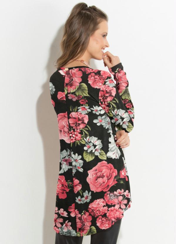 Quintess - Blusa Floral Preto Mullet com Mangas Longas 2