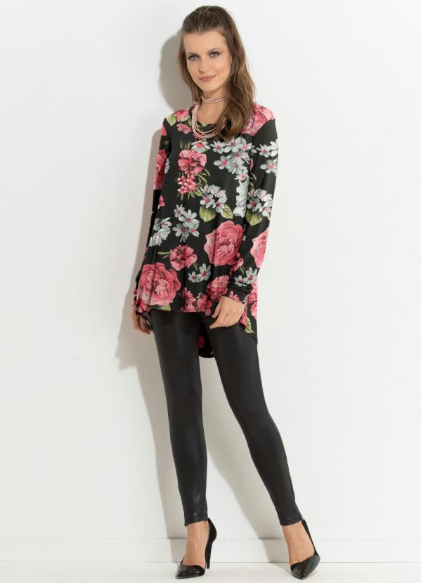 Quintess - Blusa Floral Preto Mullet com Mangas Longas 3