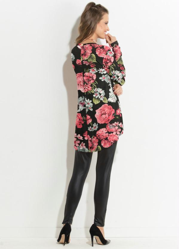 Quintess - Blusa Floral Preto Mullet com Mangas Longas 4