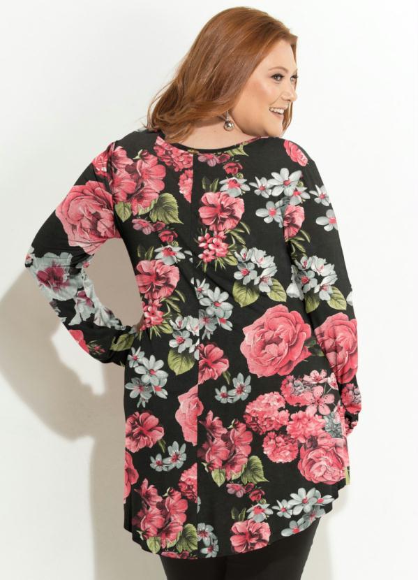 Quintess - Blusa Floral Preto Mullet com Mangas Longas 6
