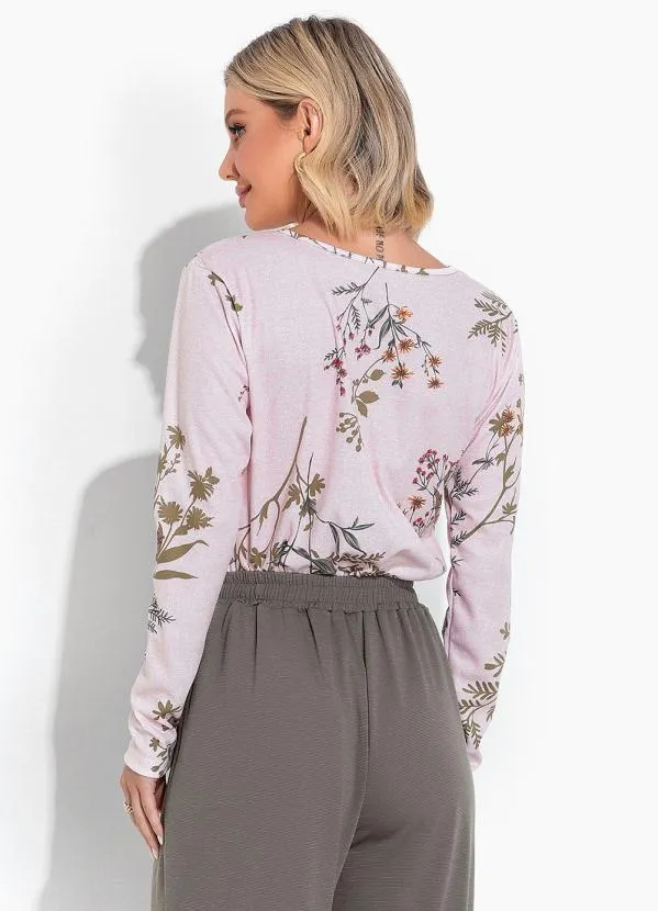 Moda Pop - Blusa Floral Rosa com Decote Redondo 2