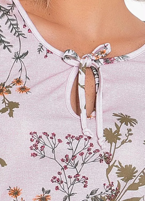 Moda Pop - Blusa Floral Rosa com Decote Redondo 3