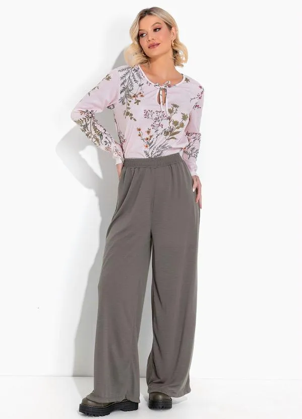 Moda Pop - Blusa Floral Rosa com Decote Redondo 4