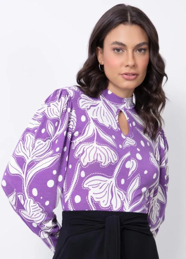 Quintess - Blusa Floral Roxo com Gota